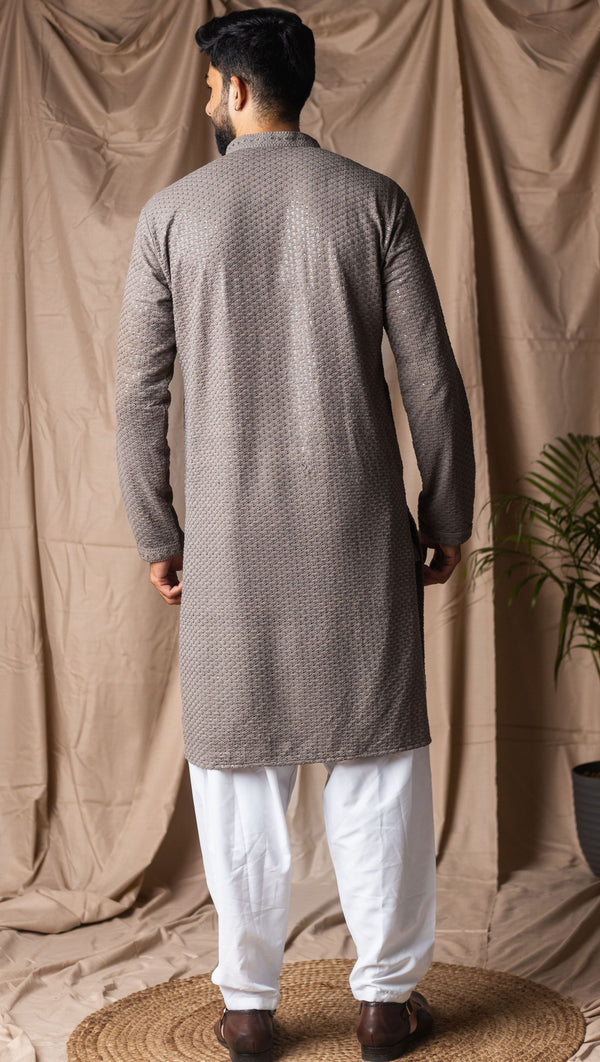 Fabulous Grey Color Rayon Fabric Kurta Pajama