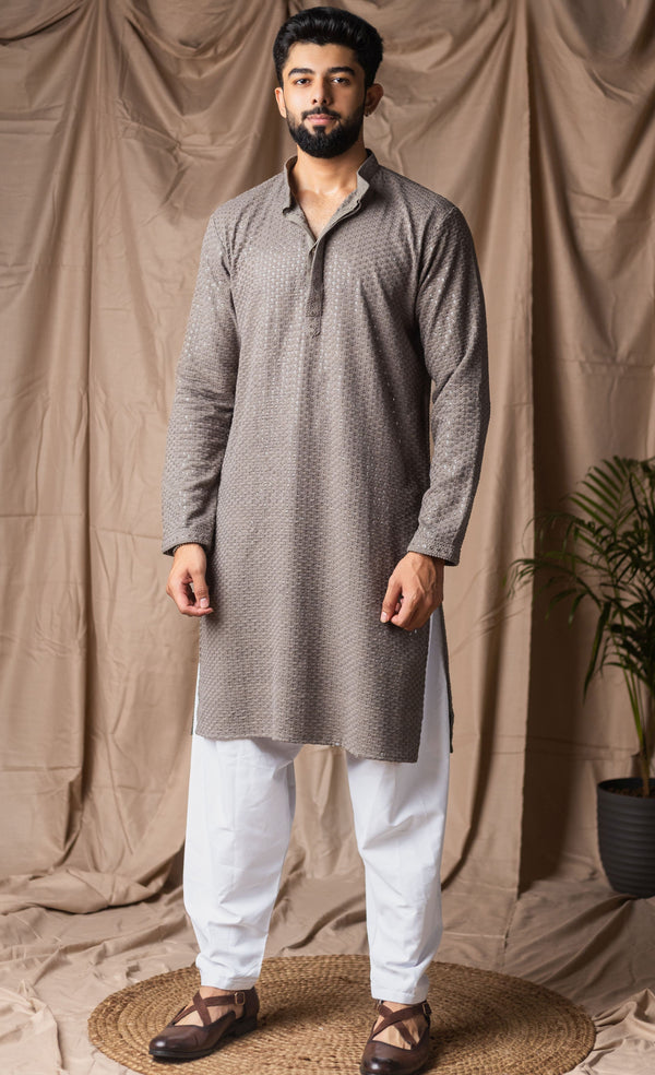Fabulous Grey Color Rayon Fabric Kurta Pajama
