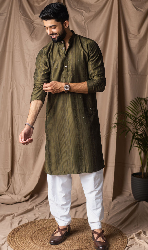 Fabulous Green Color Rayon Fabric Kurta Pajama