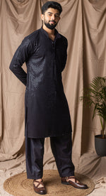 Fabulous Black Color Rayon Fabric Kurta Pajama
