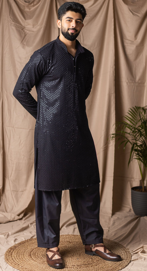 Fabulous Black Color Rayon Fabric Kurta Pajama