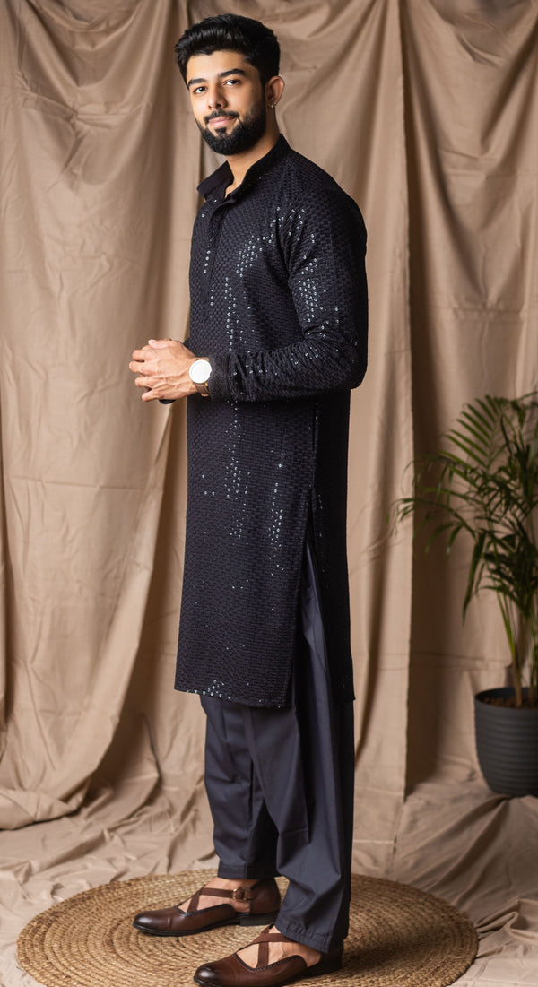 Fabulous Black Color Rayon Fabric Kurta Pajama