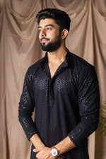 Fabulous Black Color Rayon Fabric Kurta Pajama