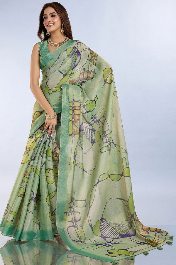 Ideal Green Color Cotton Fabric Casual Saree
