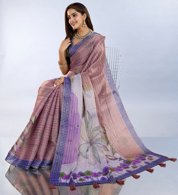 Ideal Purple Color Cotton Fabric Casual Saree