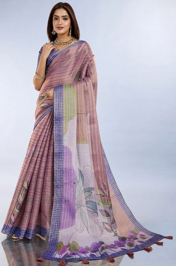 Ideal Purple Color Cotton Fabric Casual Saree