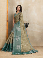 Ideal Green Color Cotton Fabric Casual Saree