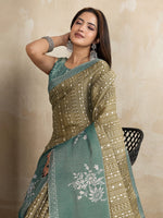 Ideal Green Color Cotton Fabric Casual Saree