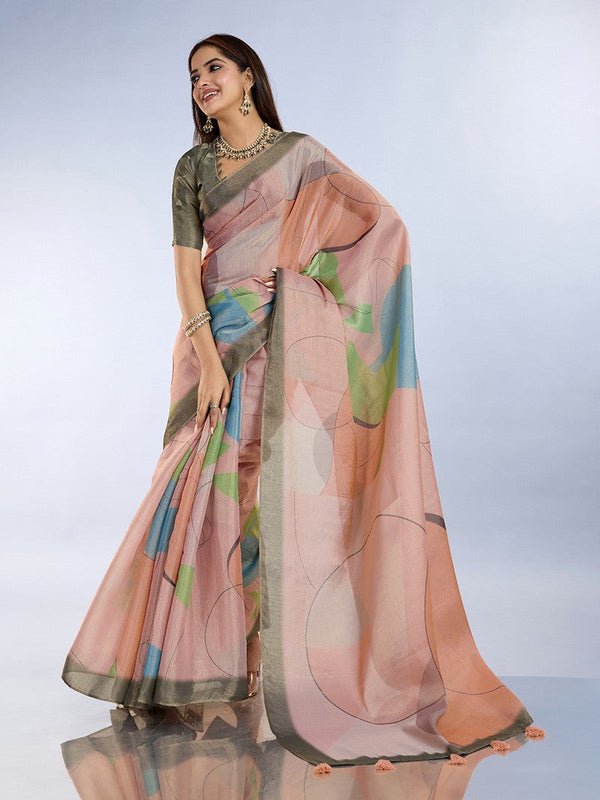 Ideal Peach Color Cotton Fabric Casual Saree