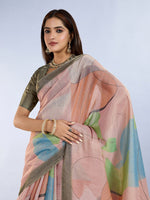 Ideal Peach Color Cotton Fabric Casual Saree