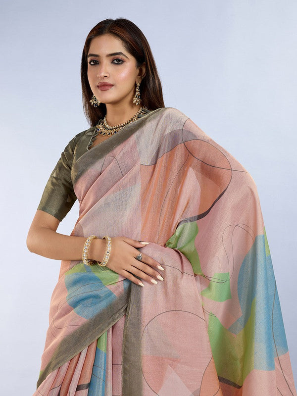 Ideal Peach Color Cotton Fabric Casual Saree