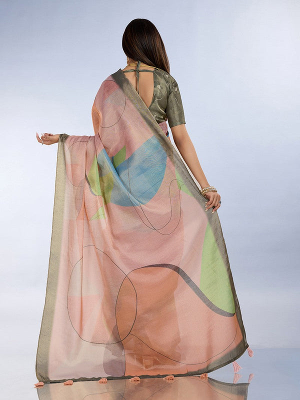Ideal Peach Color Cotton Fabric Casual Saree