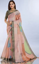 Ideal Peach Color Cotton Fabric Casual Saree