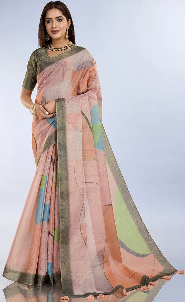Ideal Peach Color Cotton Fabric Casual Saree