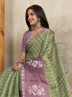 Ideal Green Color Cotton Fabric Casual Saree