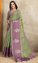 Ideal Green Color Cotton Fabric Casual Saree