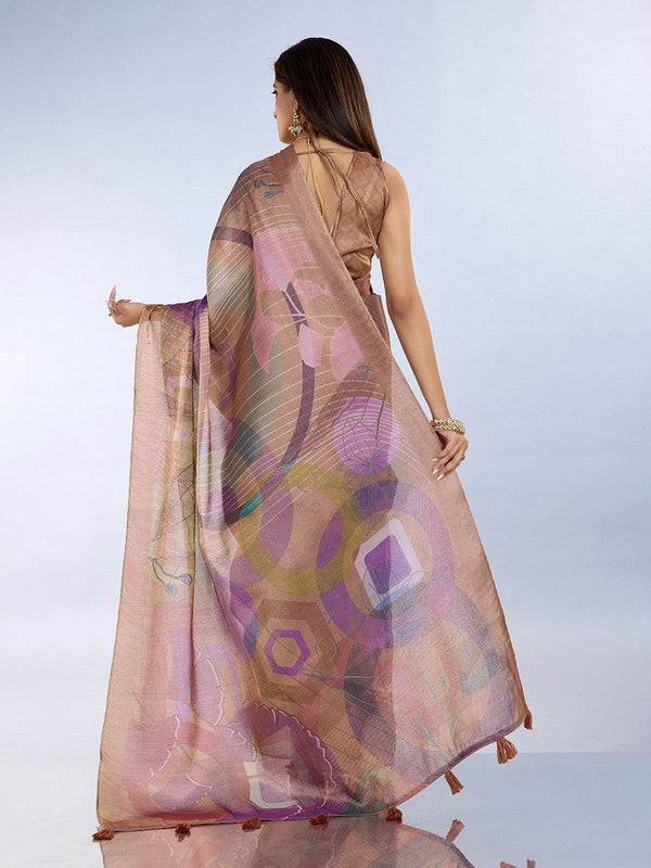 Ideal Brown Color Cotton Fabric Casual Saree