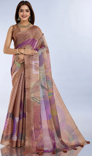 Ideal Brown Color Cotton Fabric Casual Saree