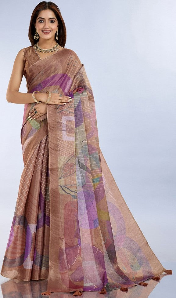 Ideal Brown Color Cotton Fabric Casual Saree