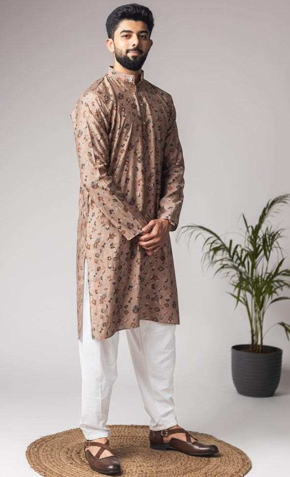 Amazing Brown Color Silk Fabric Kurta Pajama