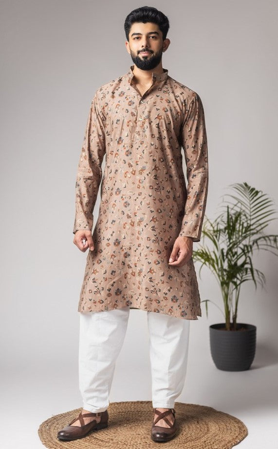 Amazing Brown Color Silk Fabric Kurta Pajama