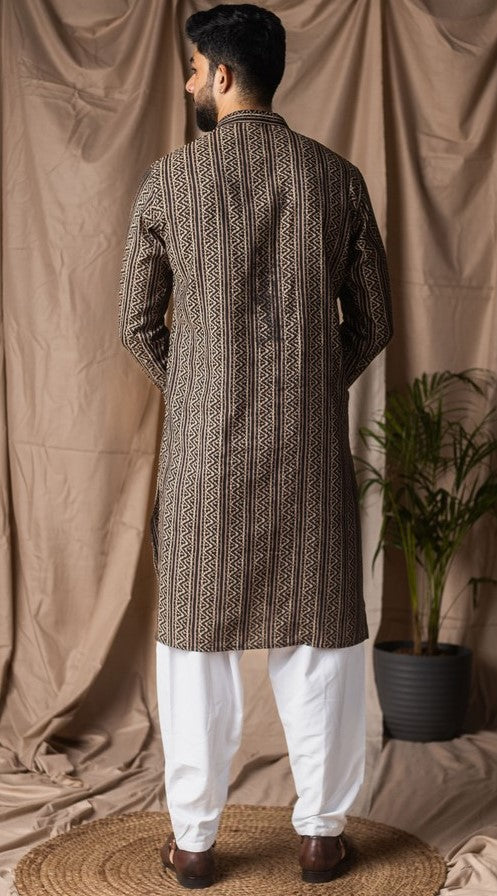 Amazing Black Color Silk Fabric Kurta Pajama