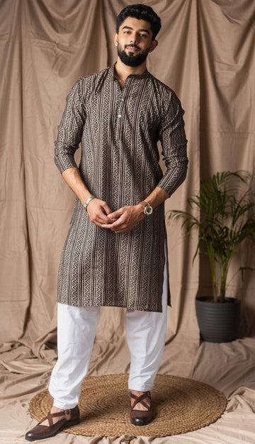 Amazing Black Color Silk Fabric Kurta Pajama
