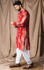 Amazing Red Color Silk Fabric Kurta Pajama