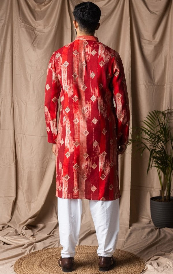 Amazing Red Color Silk Fabric Kurta Pajama