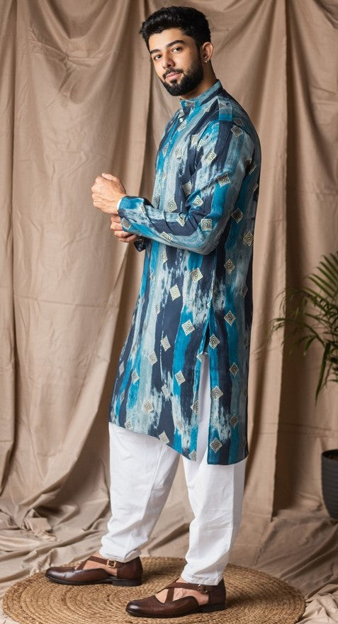 Amazing Blue Color Silk Fabric Kurta Pajama