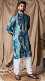 Amazing Blue Color Silk Fabric Kurta Pajama