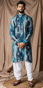 Amazing Blue Color Silk Fabric Kurta Pajama