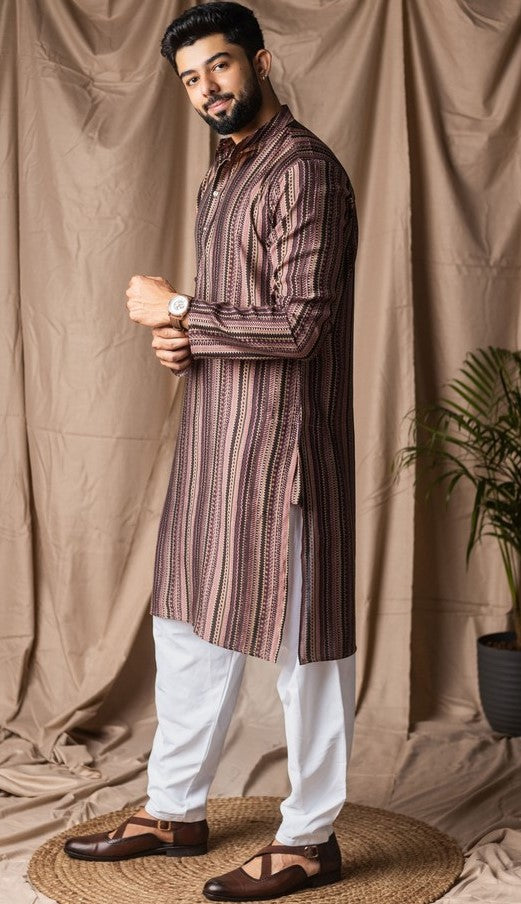 Amazing Brown Color Silk Fabric Kurta Pajama