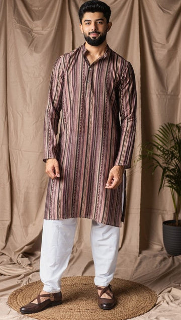 Amazing Brown Color Silk Fabric Kurta Pajama
