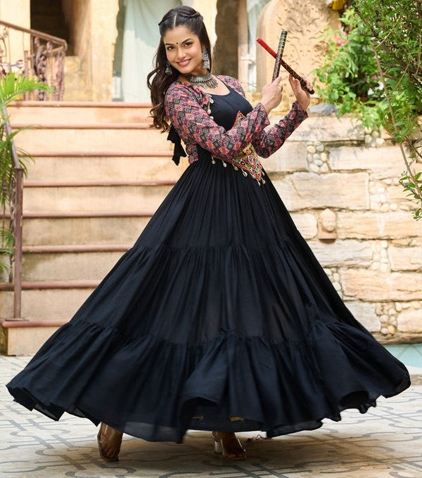 Divine Black Color Rayon Fabric Gown