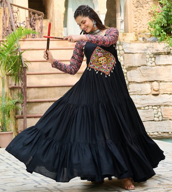 Divine Black Color Rayon Fabric Gown