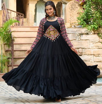 Divine Black Color Rayon Fabric Gown