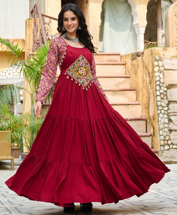 Divine Maroon Color Rayon Fabric Gown