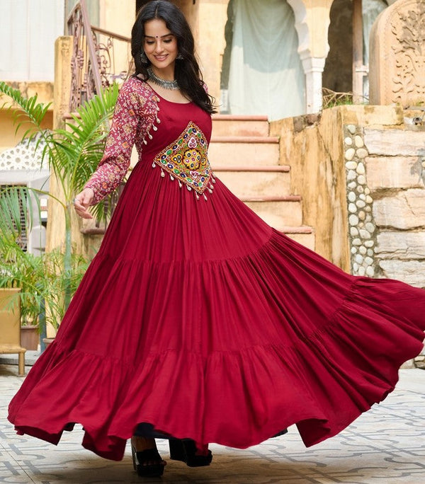 Divine Maroon Color Rayon Fabric Gown