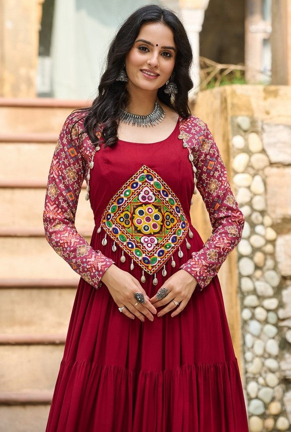Divine Maroon Color Rayon Fabric Gown