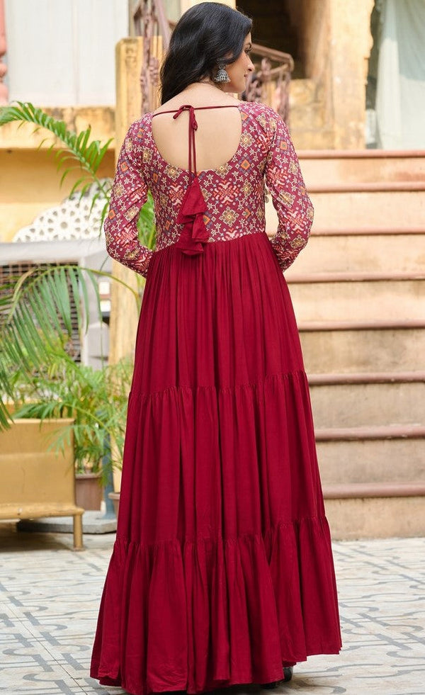 Divine Maroon Color Rayon Fabric Gown
