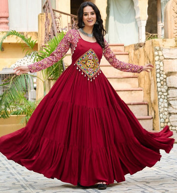 Divine Maroon Color Rayon Fabric Gown