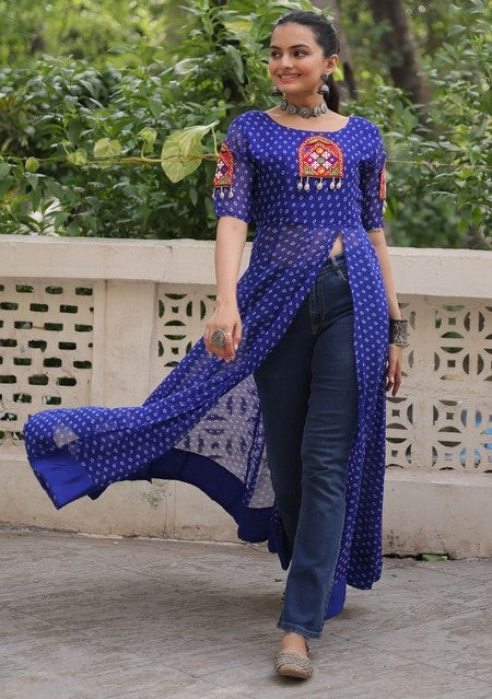 Amazing Blue Color Georgette Fabric Designer Kurti