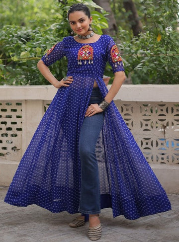 Amazing Blue Color Georgette Fabric Designer Kurti