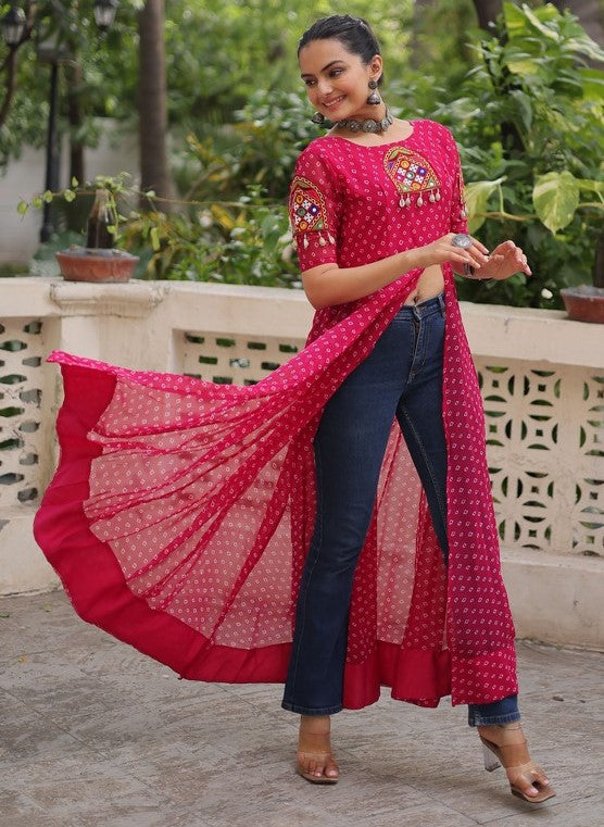 Amazing Pink Color Georgette Fabric Designer Kurti