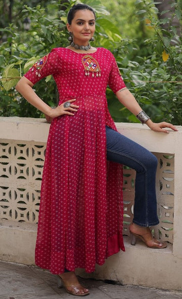 Amazing Pink Color Georgette Fabric Designer Kurti