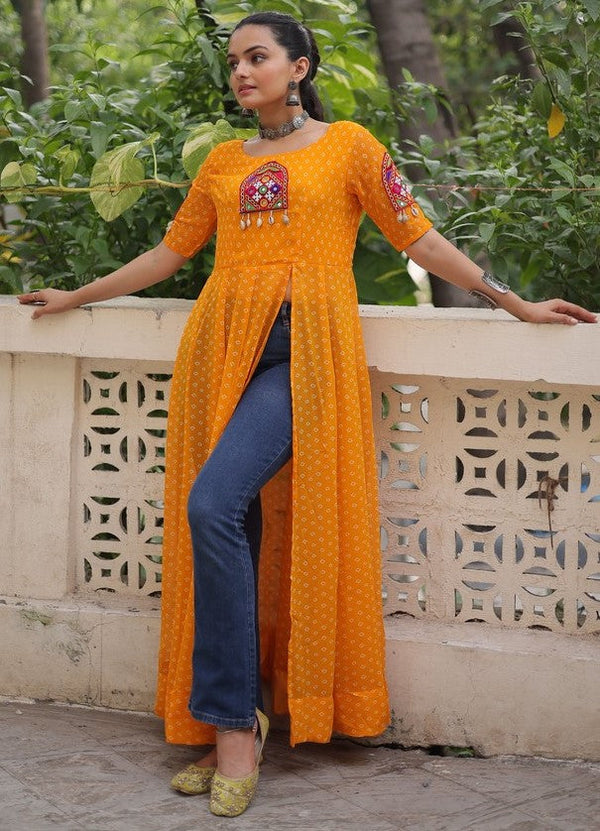 Amazing Yellow Color Georgette Fabric Designer Kurti