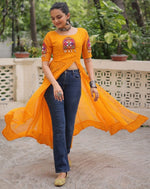 Amazing Yellow Color Georgette Fabric Designer Kurti