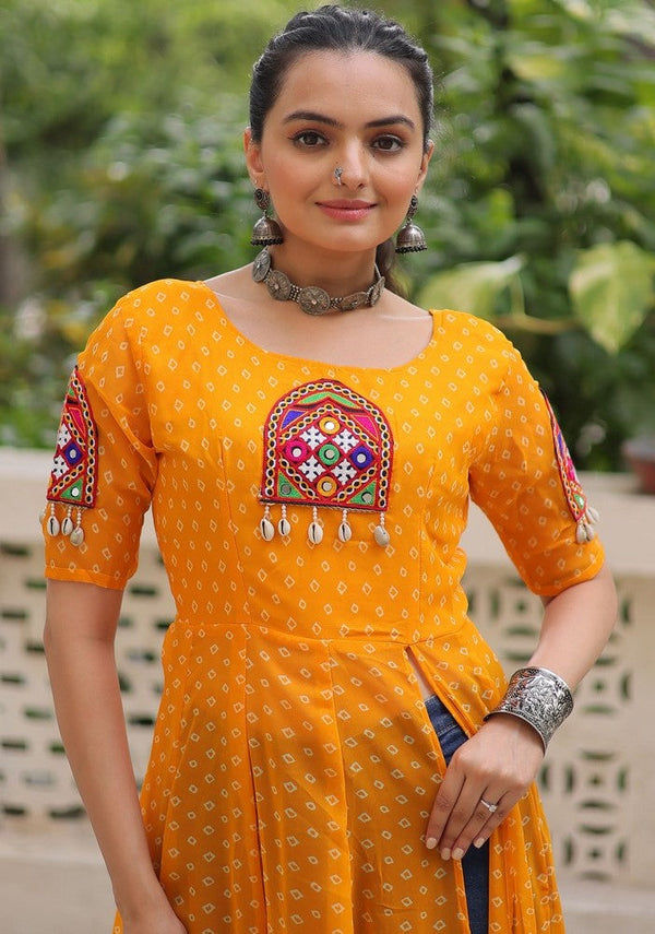 Amazing Yellow Color Georgette Fabric Designer Kurti