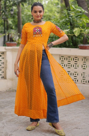 Amazing Yellow Color Georgette Fabric Designer Kurti